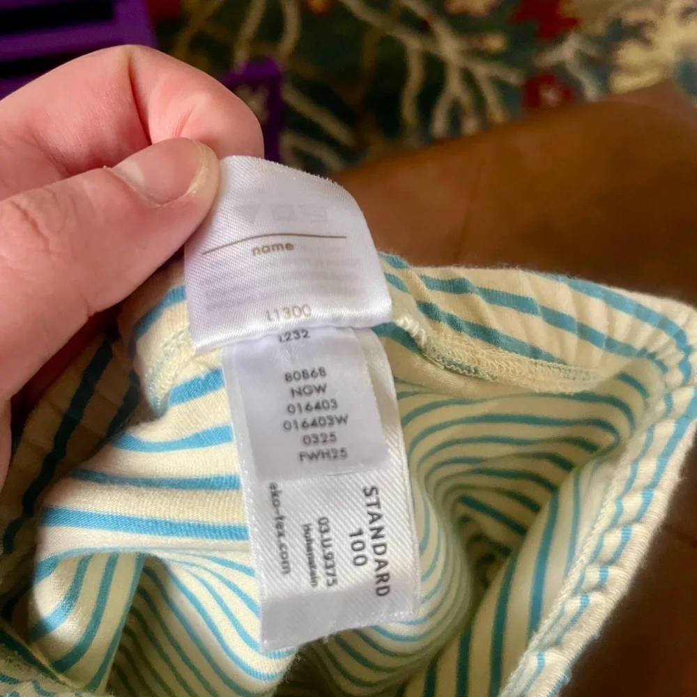 Hanna Andersson Blue and Cream Leggings with Stripes Size 12-18 Months